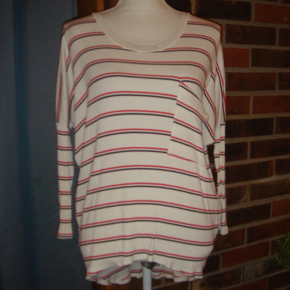 Audrey 3+1 Striped Dolman Sleeve Top M